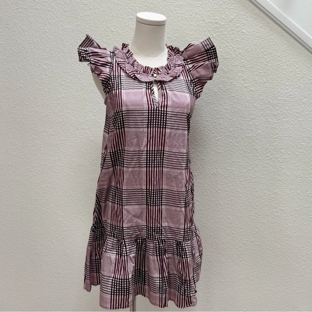 NWT Designer Never a Wallflower Rachel Dress Brown Cotton Plaid Size XS - Picture 6 of 7